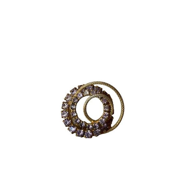 Pink Rhinestone Goldtone Vintage Brooch Pin Circles 1.4" Diameter - Picture 12 of 14